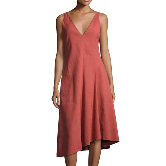 Theory Tadayon New Stretch Linen Midi Dress Carmine Red Size 0 - Picture 1 of 13